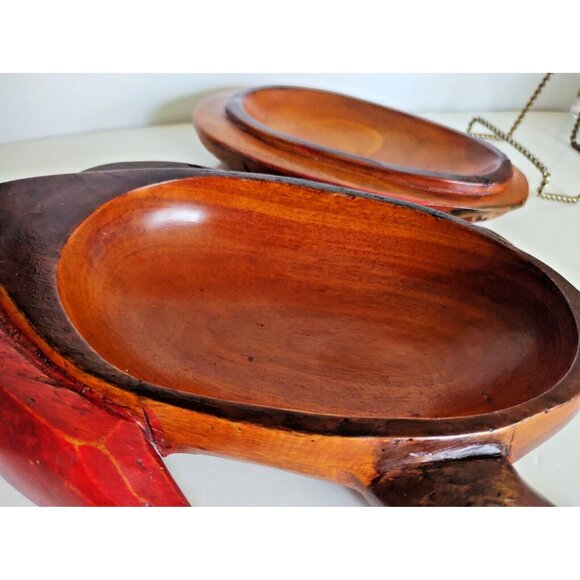 Vintage Folk Art Hand-Carved WOOD FROG 2 Piece Trinket Box 10" x 7" - Picture 10 of 16